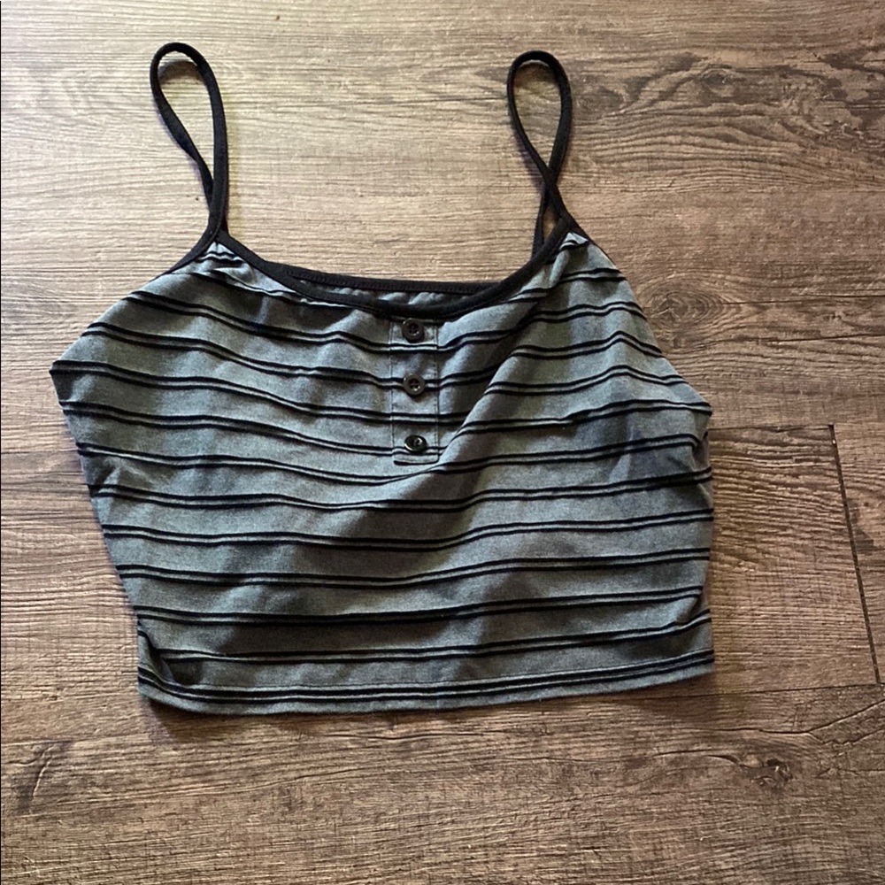 Striped Green/Greyish Women's Crop Top